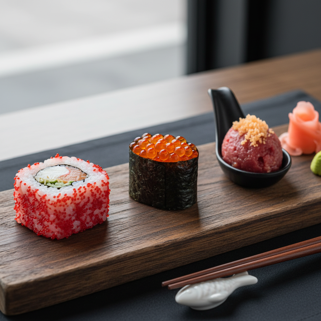 Cum se folosesc tobiko, masago și ikura în preparate de sushi